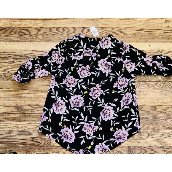 TORRID Blouse Women Black Purple Floral Roll Up Sleeve Harper Size 2xl Tunic NEW - Picture 3 of 16